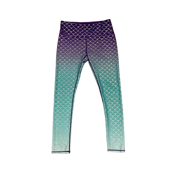 Disney Womens SMALL The Little Mermaid Leggings Pants Tail Purple Blue Metallic - Picture 2 of 5